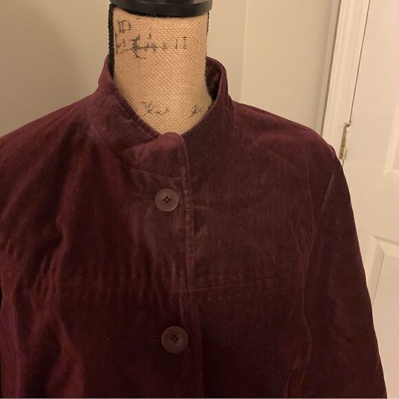 J. Jill Burgundy Faux-Velvet Pocketed High-Neck Jacket Sz L - Picture 4 of 14